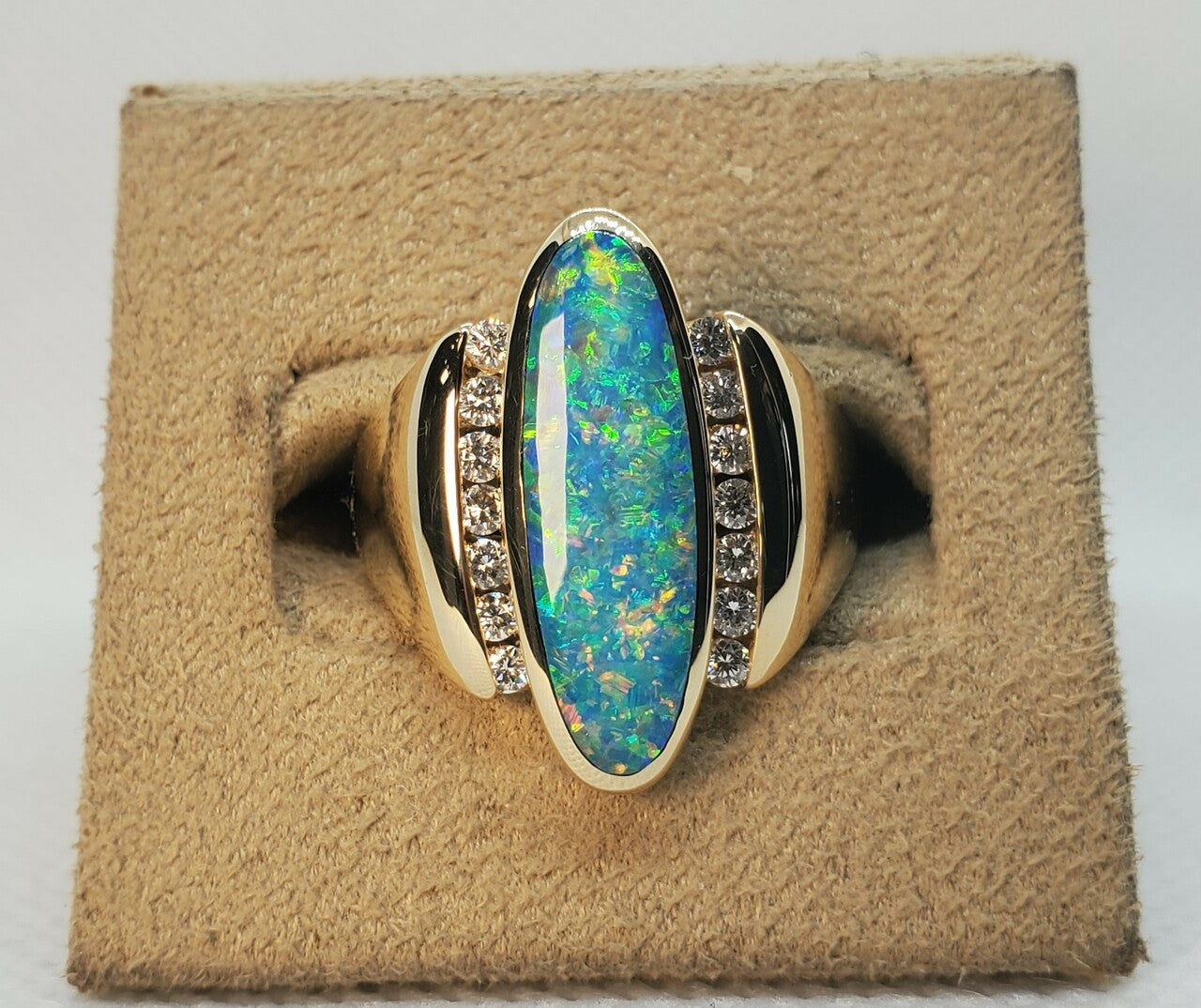 Kabana Austrailian Opal Oval Ring with Diamonds