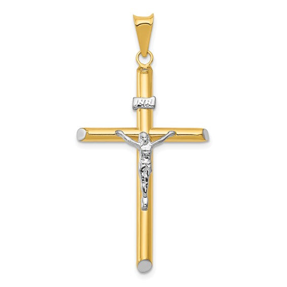 14K Two-Tone with Rhodium Inri Crucifix